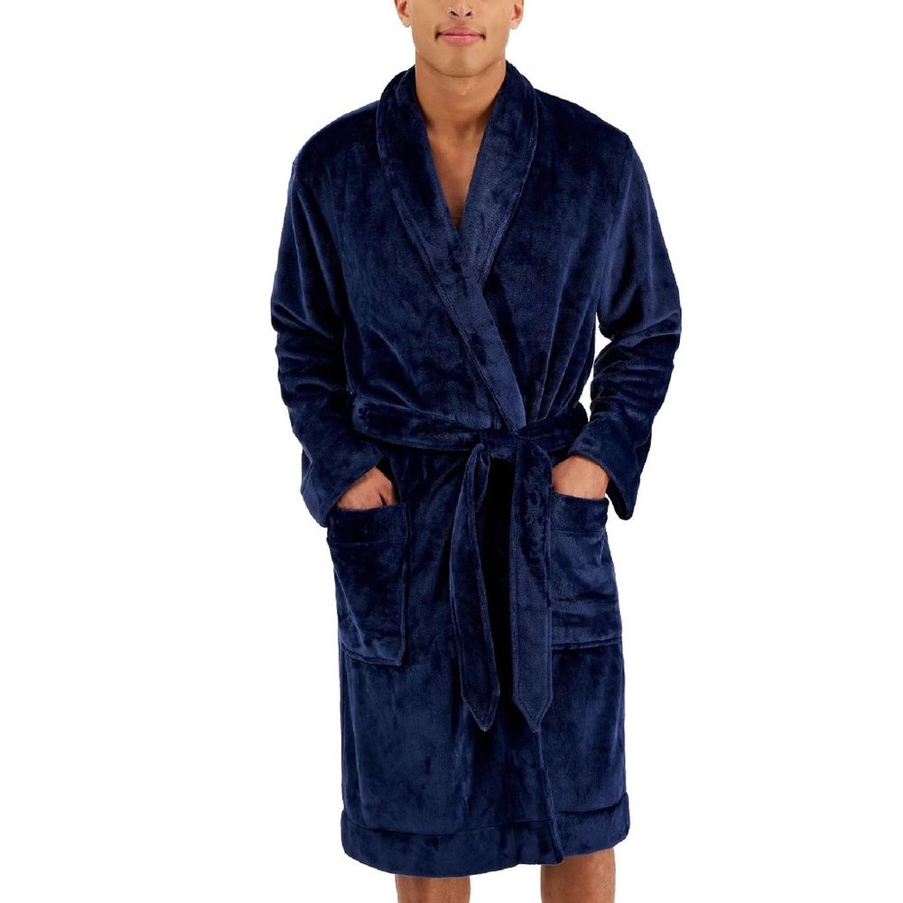 new BARITONE BLUE Club Room Super-Soft Plush Pajama Robe in Men's Size L / XL